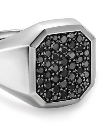 Men's Streamline Signet Ring in Sterling Silver with Black Diamonds, 18mm