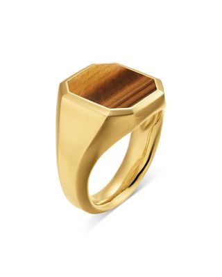 Men's Streamline Signet Ring in 18K Yellow Gold with Tiger's Eye, 18mm