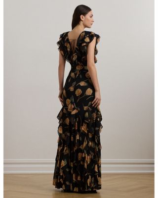 Floral Ruffle Trim Georgette Gown
