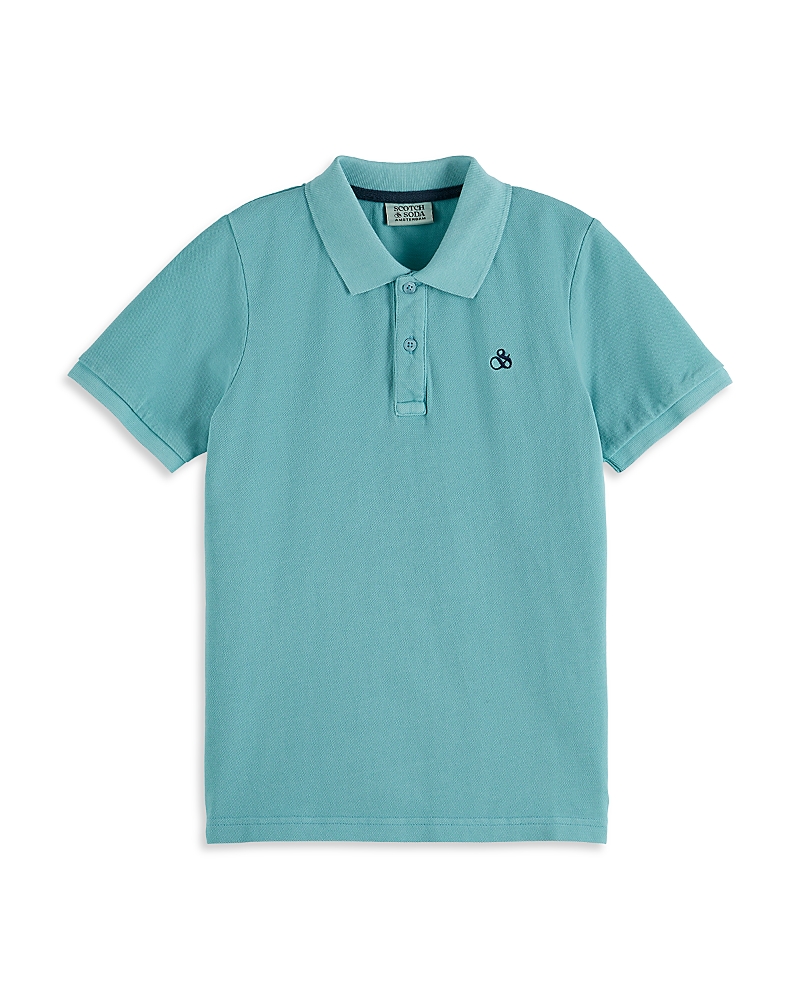 Scotch & Soda Boy's Garment-dyed Pique Polo Shirt In Blue