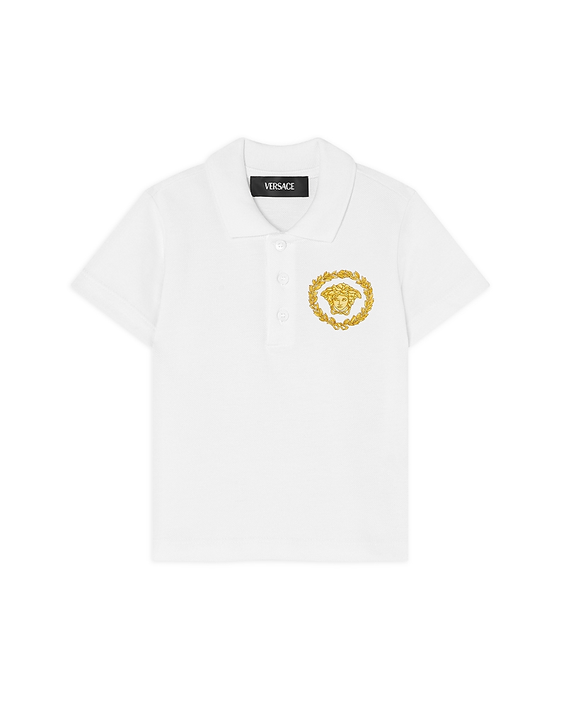 Versace Boys' Piquet Medusa Alloro Print Polo - Baby, Little Kid In White+gold