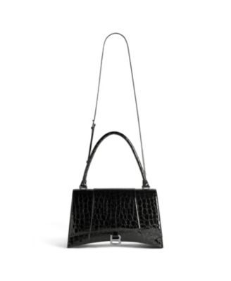 Hourglass Hinge Medium Handbag Crocodile Embossed