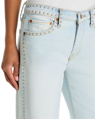 Studded Mid Rise Wide Leg Jeans in Acqua Stud