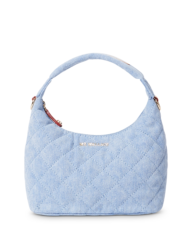 Mz Wallace Mini Metro Quilted Denim Hobo In Light Denim/silver