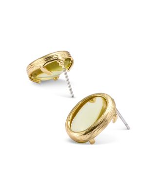 Oval Stone Stud Earrings in Gold Tone - Exclusive