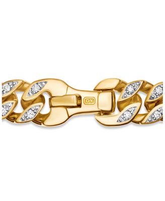 Men's Curb Chain Bracelet in 18K Yellow Gold with Diamonds, 6mm