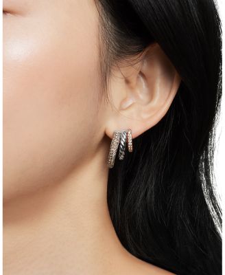 18K Rose Gold & Sterling Silver DY Mercer Cognac & White Diamond Pav&eacute; Triple Hoop Earrings