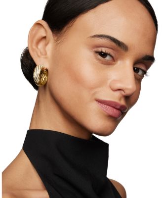 18K Yellow Gold Cable Edge Hoop Earrings with Diamonds