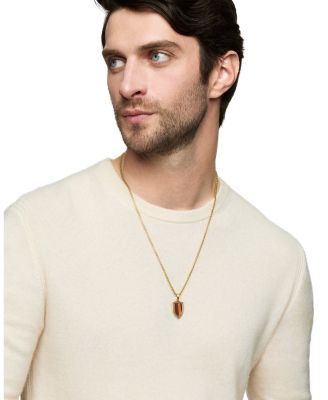 Shield Amulet Pendant in 18K Yellow Gold with Tiger's Eye and Pav&eacute; Cognac Diamonds