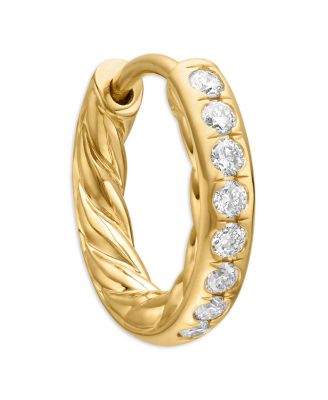 Pav&eacute; Huggie Hoop Earrings in 18K Yellow Gold with Diamonds, 13mm