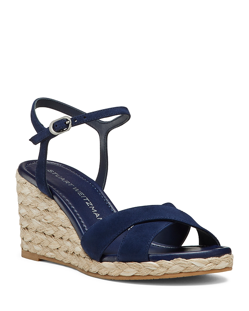 Stuart Weitzman Dayna Suede Crisscross Wedge Espadrilles In Nice Blue