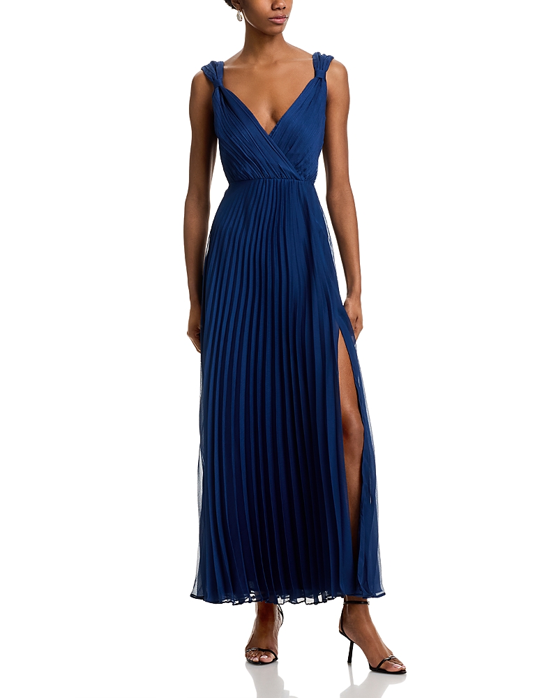 Aqua Pleated Gown - Exclusive In Navy