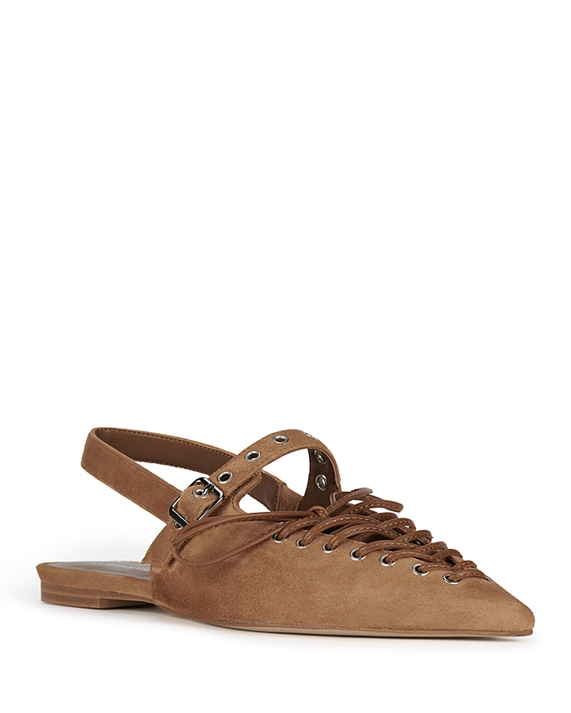 Jeffrey Campbell Geralt Pointed Toe Slingback Flat In Tan Suede