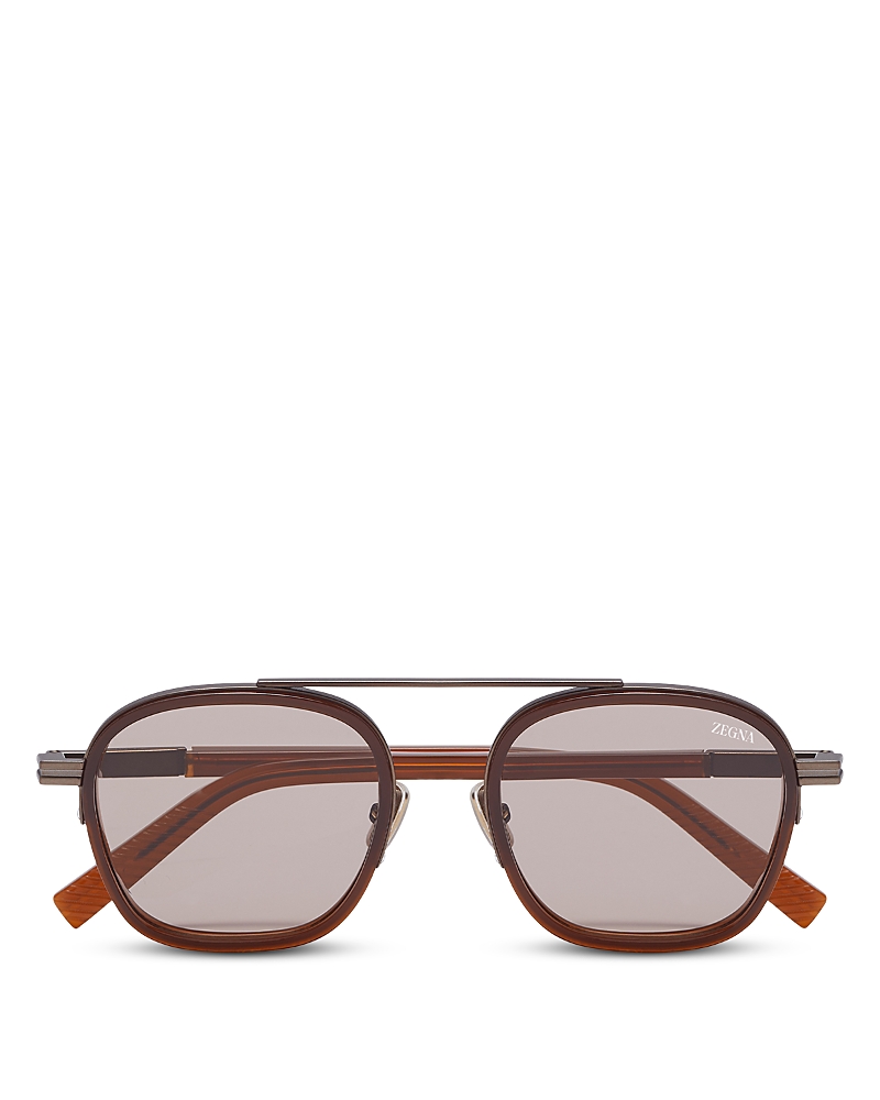 Zegna Opal Brown Orizzonte I Acetate And Metal Sunglasses In Dark Foliage