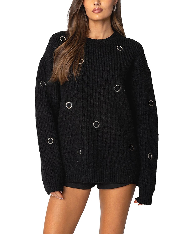 Edikted Ellia Grommet Oversize Sweater In Black