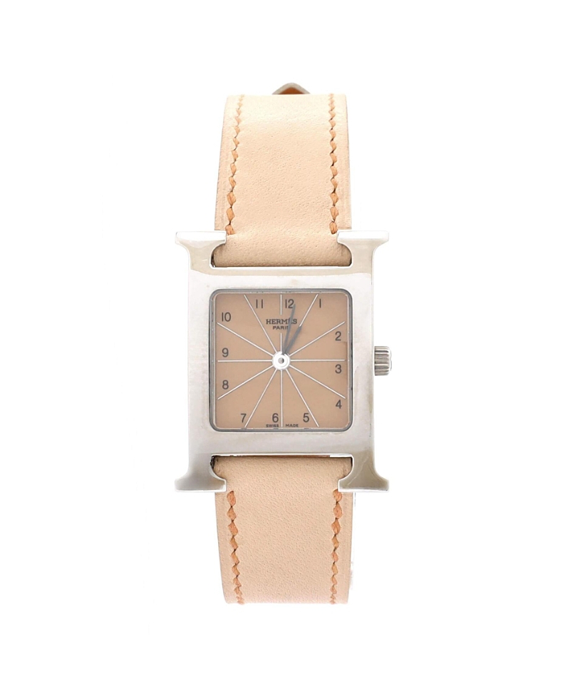 Pre-owned Pre-owned Hermes Hermes Heure H Quartz Watch In Stainless Steel And Leather 21mm In Dial Color: Brown