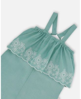 Girls' Chambray Jumpsuit with Embroidery - Baby