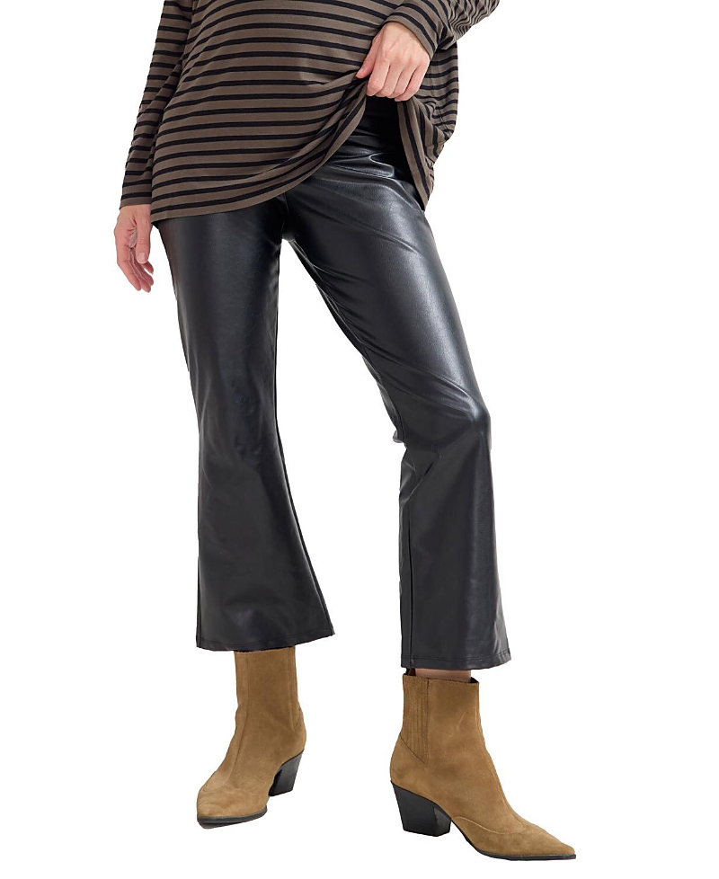 Hatch Collection The Stretch Leather Maternity Crop Flare In Black