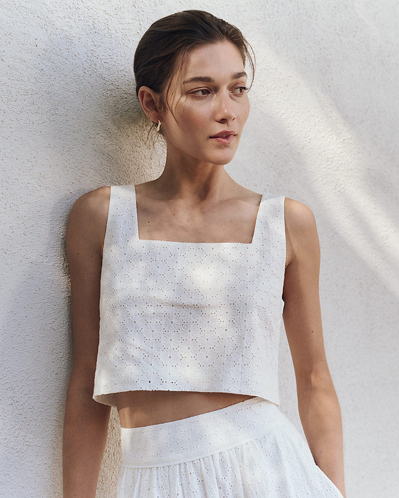 Paige Aelita Cotton Eyelet Crop Tank Top