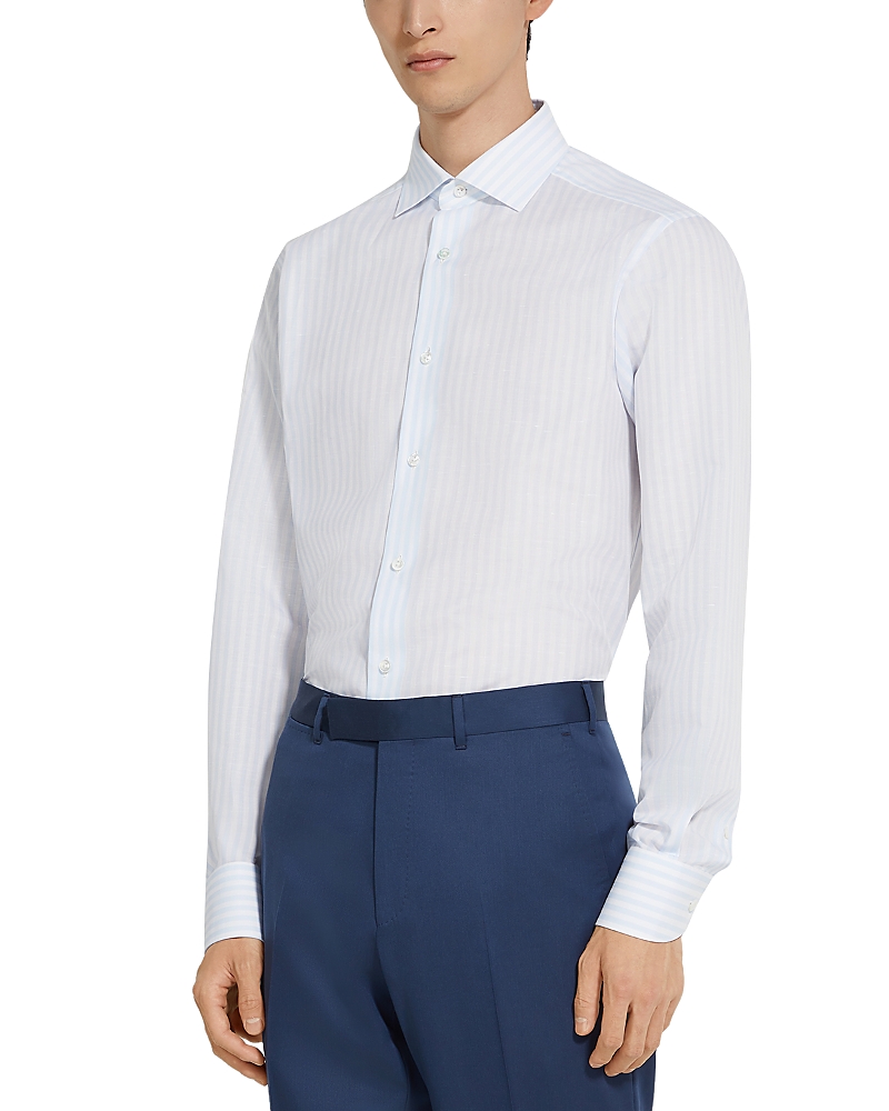 Shop Zegna Centoventimila Button Front Shirt In White/light Blue