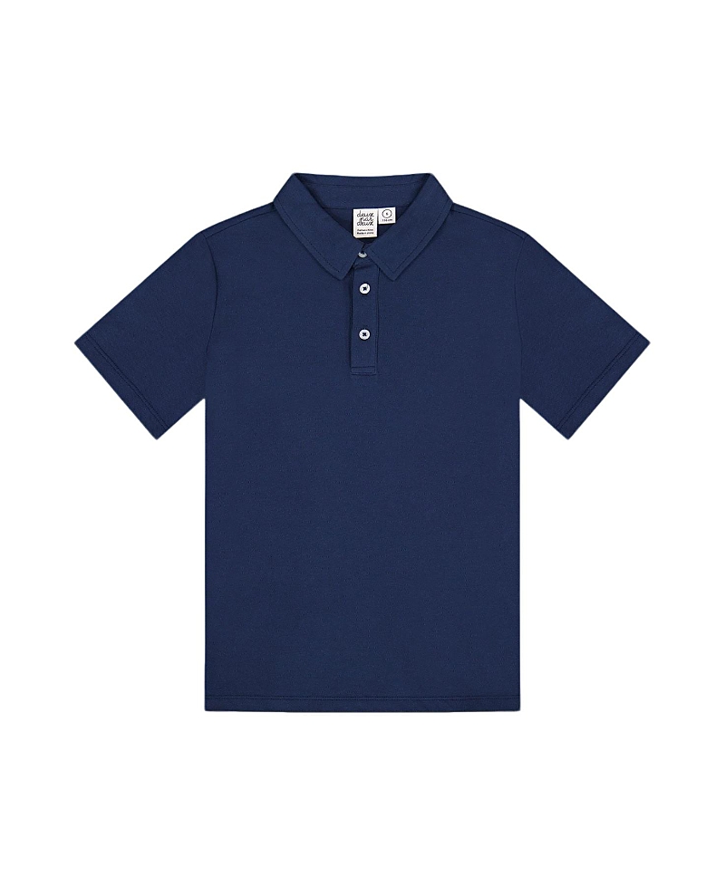 Deux Par Deux Boys' Short Sleeve Polo Shirt - Little Kid In Navy Blue