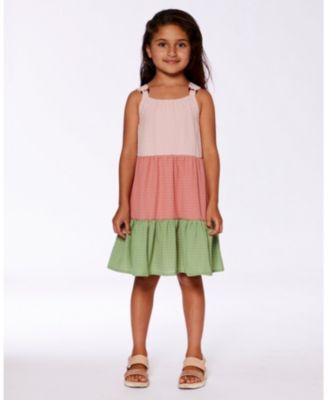  Girls' Tiered Color Block Peasant Dress - Little Kid