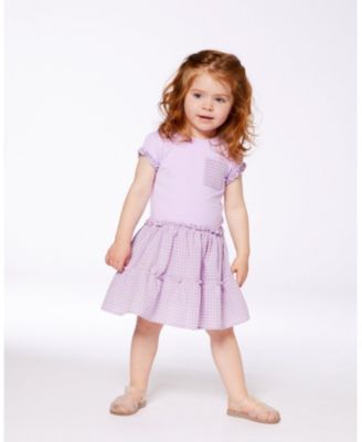  Girls' Bi-Material Dress with Ruffle Gingham Skirt - Little Kid
