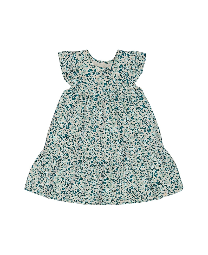 Deux Par Deux Girls' Printed Organic Cotton Dress - Big Kid In Small Turquoise Flowers