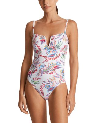 Printed U Wire Over The Shoulder One Piece Swimsuit