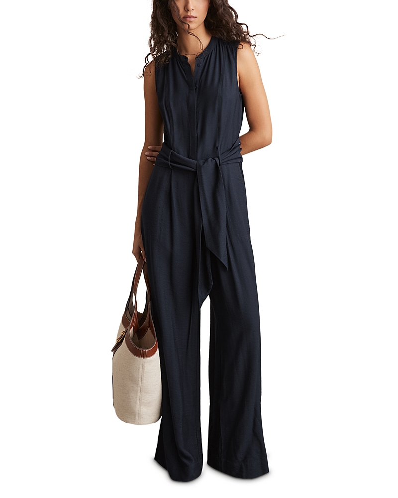 Reiss Raven Belted Jumpsuit In Navy