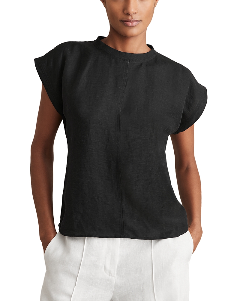Reiss Soleya Linen Blend Tee In Black