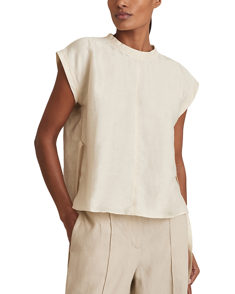 Reiss Soleya Linen Blend Tee In Cream