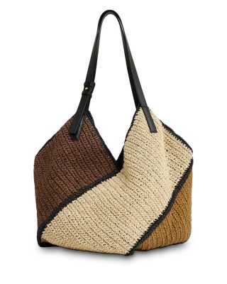 Farrah Color Block Raffia Shoulder Bag