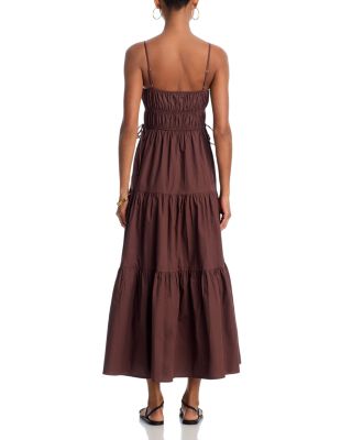 Shirred Cotton Poplin Midi Dress