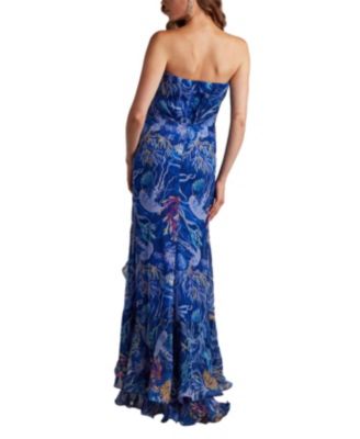 Morwenna Oceanic Print Ruffle Gown