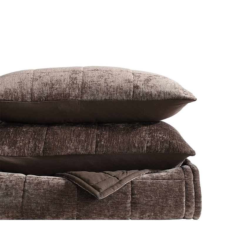 Vera Wang Chenille Box Solid 3 Piece Quilt Set, Queen In Chocolate Brown