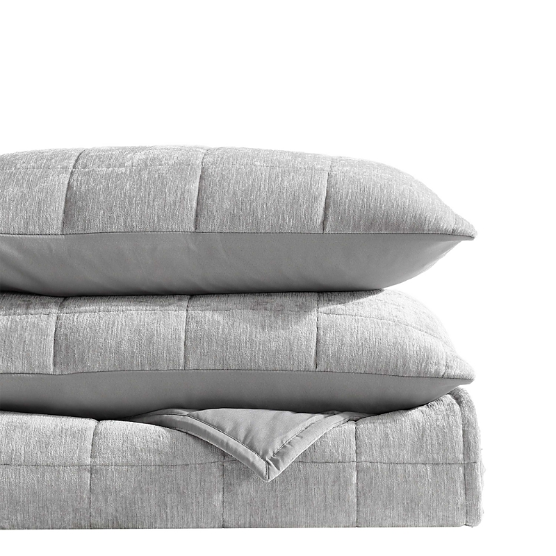 Vera Wang Chenille Box Solid 3 Piece Quilt Set, Queen In Silver Grey