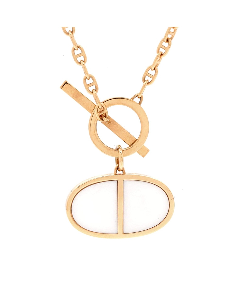 Shop Pre-owned Hermes Hermes Chaine D'ancre Verso Pendant Necklace 18k Rose Gold With Ceramic
