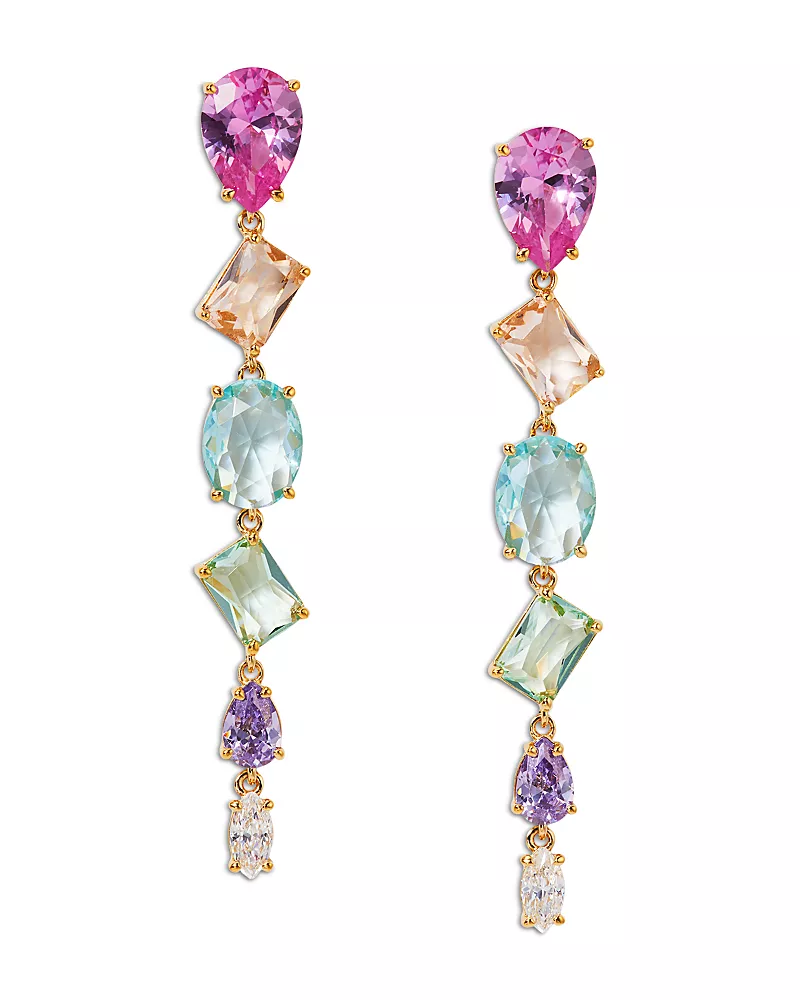Nadri Palm Springs Multicolor Mixed Cut Stone Linear Drop Earrings