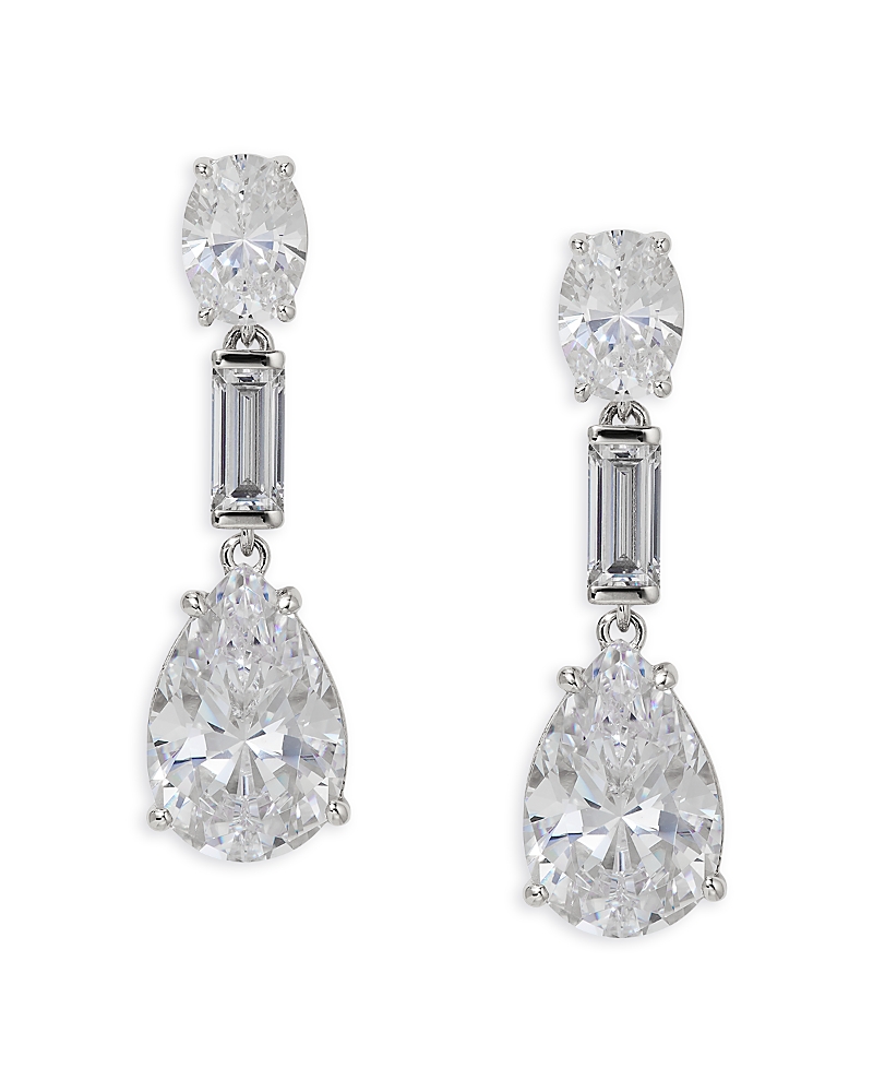 NADRI CUBIC ZIRCONIA DROP EARRINGS IN RHODIUM PLATED