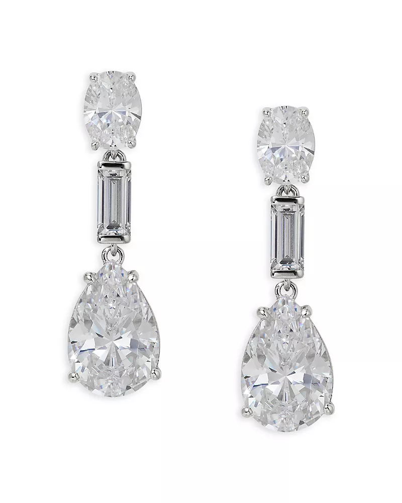Nadri Cubic Zirconia Drop Earrings in Rhodium Plated