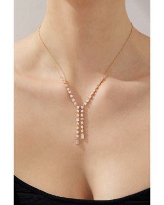 Cubic Zirconia Lariat Necklace in 18K Gold Plated, 16"-18"
