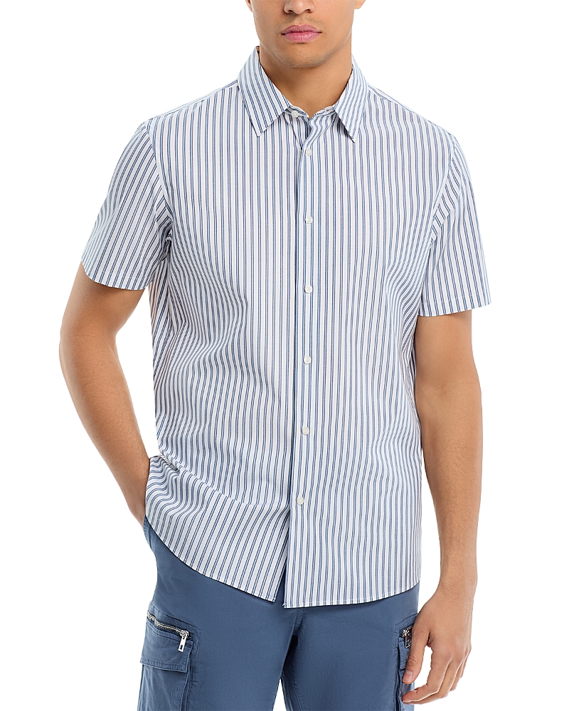 Michael Kors Stretch Short Sleeve Button Front Shirt In Chambray