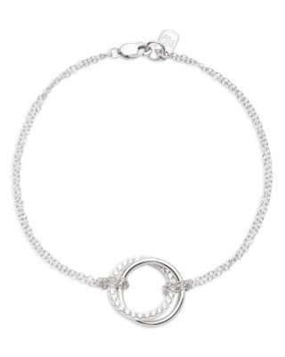 Pav&eacute; Circle Double Chain Link Bracelet in Sterling Silver