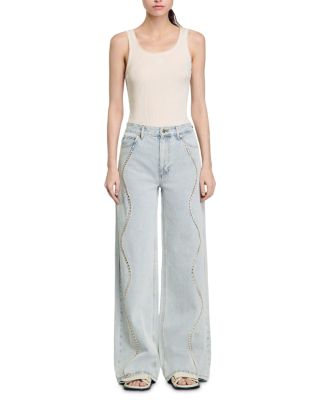 Rhinestone Stripe Jeans in Light Blue Jean