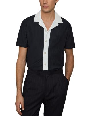 REISS - Aster Textured Colorblock Cuban Shirt