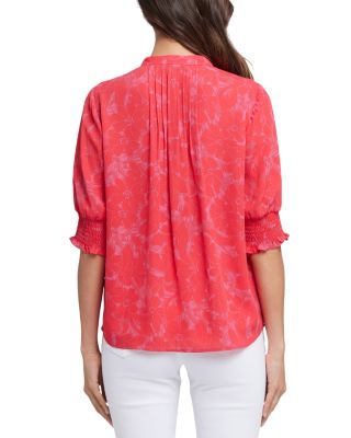 Floral Print Pleated Peasant Top