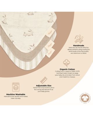 Avery Bunny Cotton Muslin Bibs, 3 Pack - Ages 0-36 Months