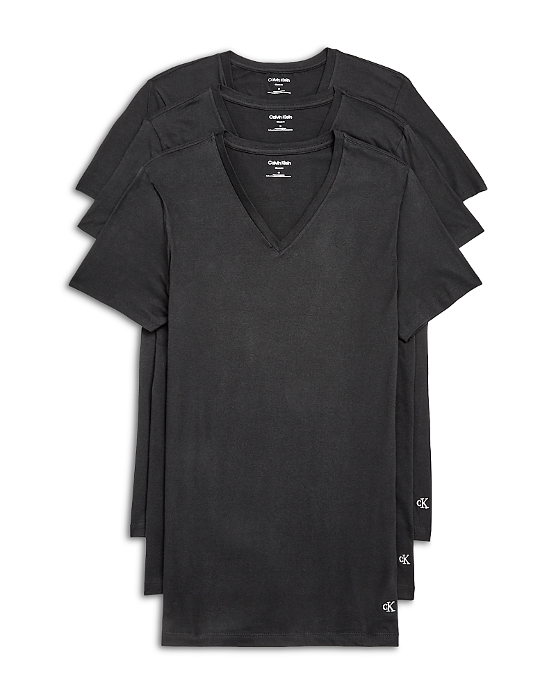 Calvin Klein Cotton Classics V Neck Tees, Pack Of 3 In Black