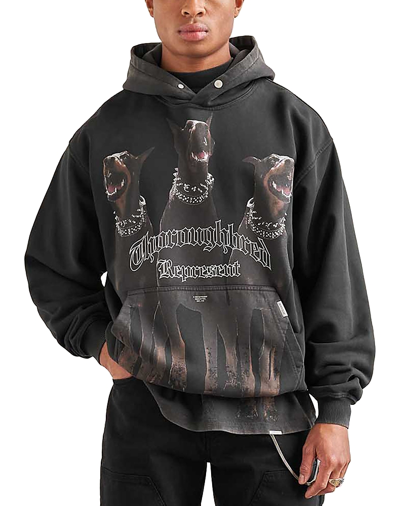Represent Black Hoodie With Fixed Hood And Maxi Print On The Front In Cotton Man In Black